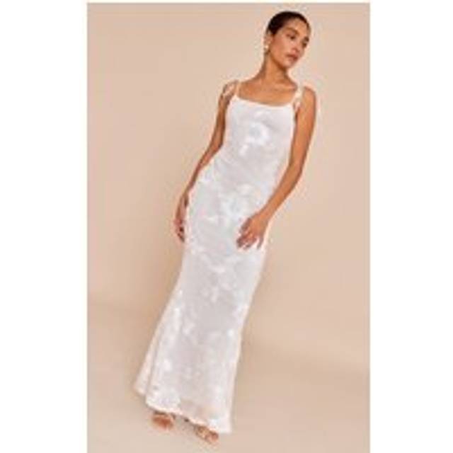 Petite White Flower Detail Maxi Dress, White - 14