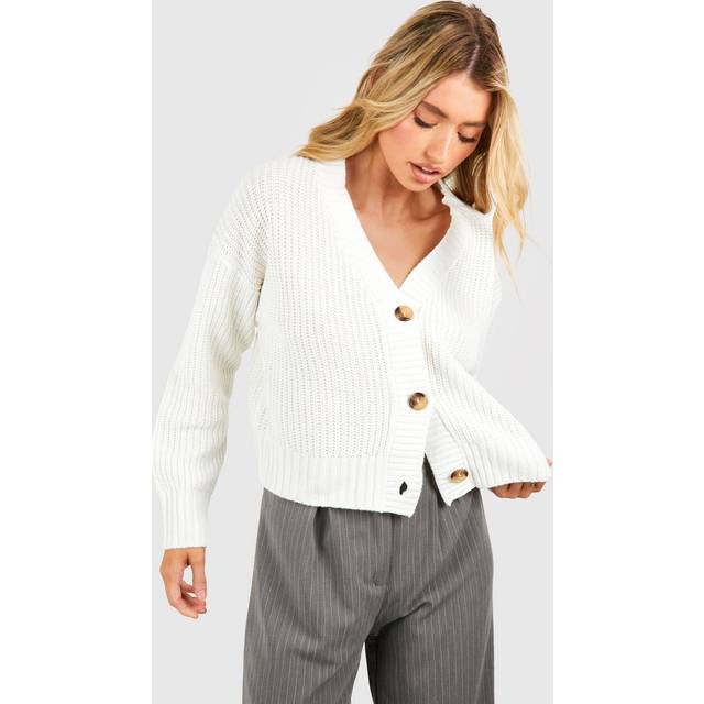 Womens Chunky Knit Cropped Cardigan - White - Xs, White