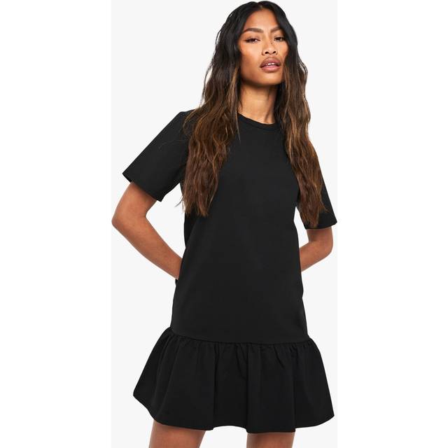Womens Frill Hem Smock T-shirt Dress - Black - 18