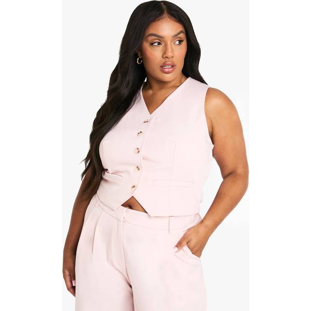 Womens Plus Tailored Button Down Waistcoat - Pink - 18