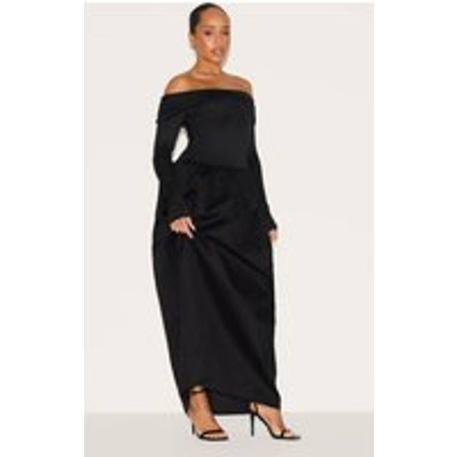 Shape Black Bardot Long Sleeve Maxi Shift Dress, Black - 6