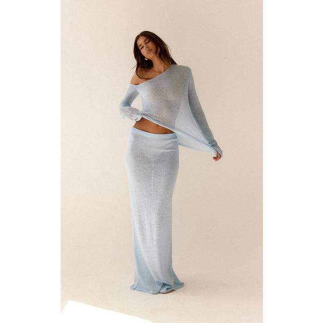 Blue Filigree Maxi Skirt, Blue - L