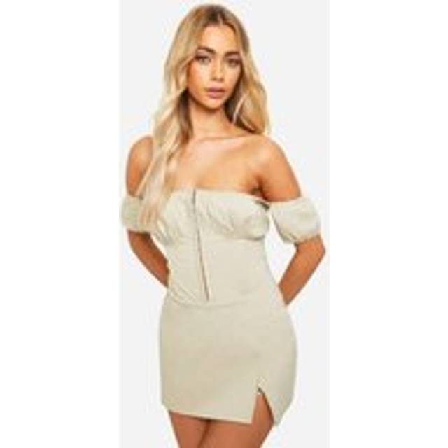 Womens Milkmaid Bardot Skirted Skort Playsuit - Beige - 10, Beige