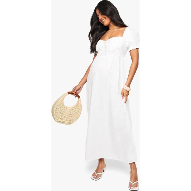 Womens MATERNITY COTTON MILKMAID MIDAXI SKATER DRESS - White - 10