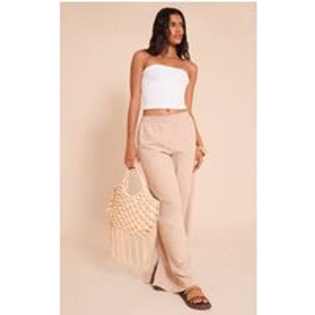 Stone Peachskin Wide Leg Trousers, White - 12
