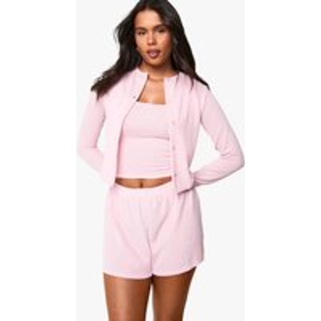 Womens Loungewear Soft Rib Mix & Match Button Cardigan - Pink - 10