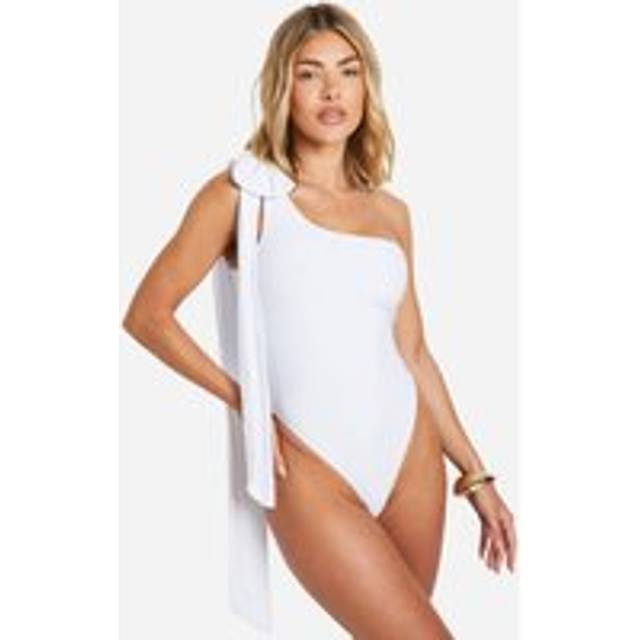 Womens Bridal Bow One Shoulder Swimsuit - White - 6