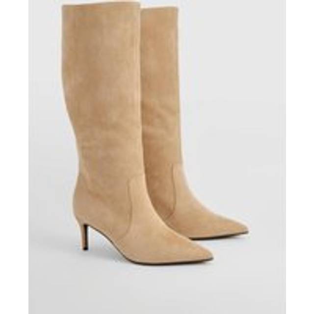 Womens Faux Suede Stiletto Knee High Boots - Beige - 4, Beige