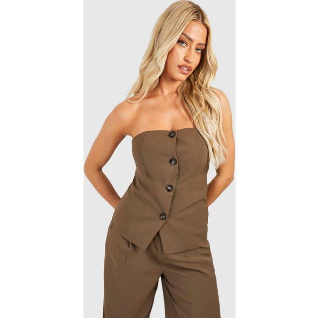 Womens Mock Horn Button Front Cami Waistcoat - Brown - 14, Brown