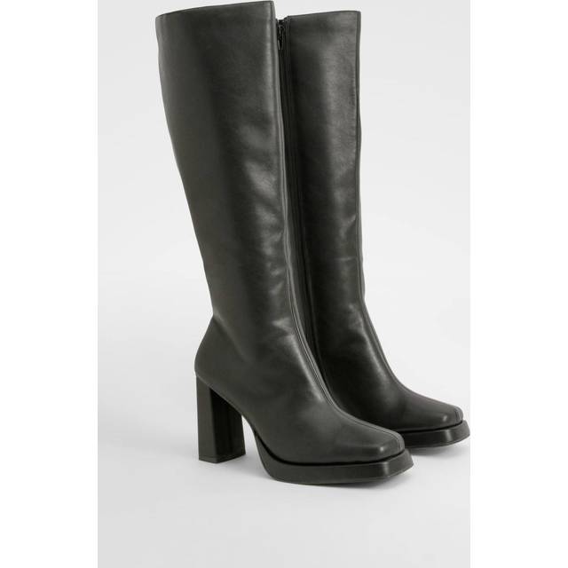 Womens Block Heel Platform Knee High Boots - Black - 7