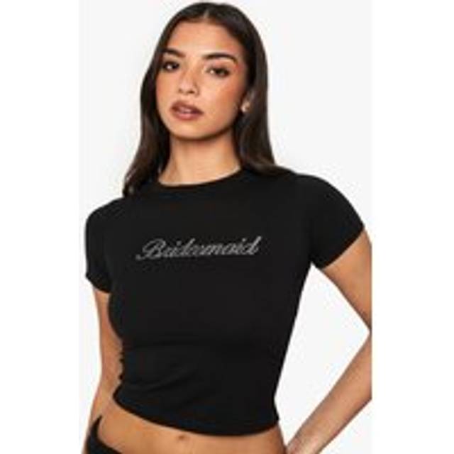 Womens Bridal 'Bridesmaid' Diamante Baby Tee - Black - 12, Black