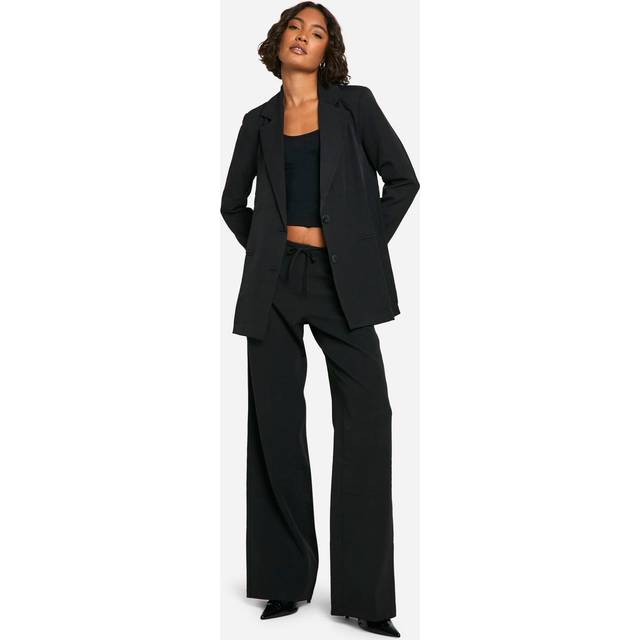 Womens Tall Low Waist Belt Detail Wide Leg Trousers - Black - 8