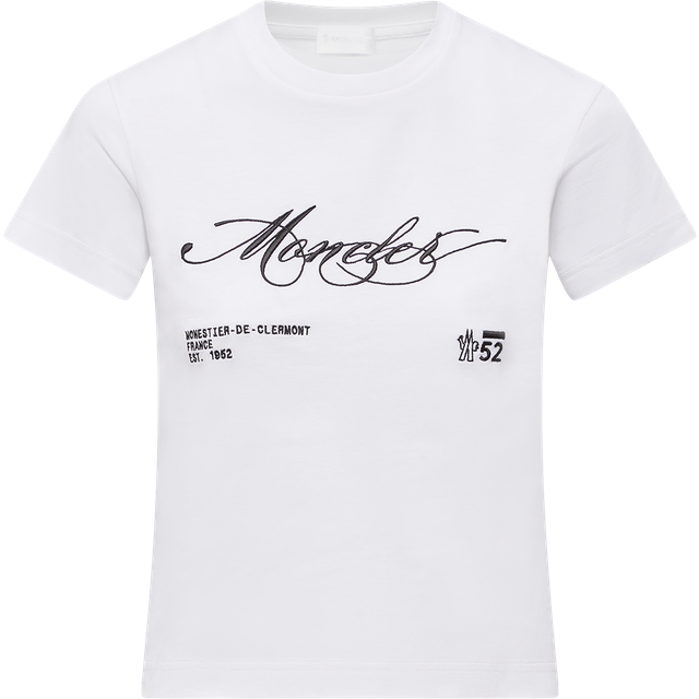 MONCLER COLLECTION Embroidered Cursive Logo Cotton T-Shirt, Women, White, Size: XS