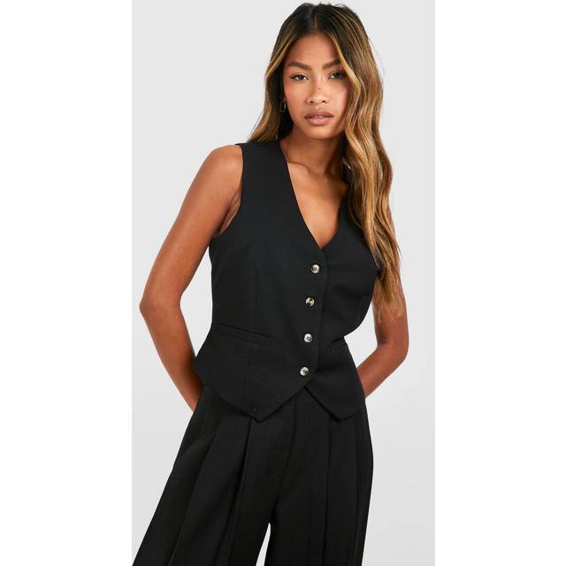 Womens Mock Horn Fitted Waistcoat - Black - 14