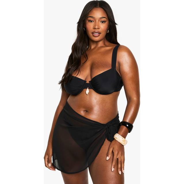 Womens Plus Beachwear Essentials Mini Sarong - Black - 16, Black