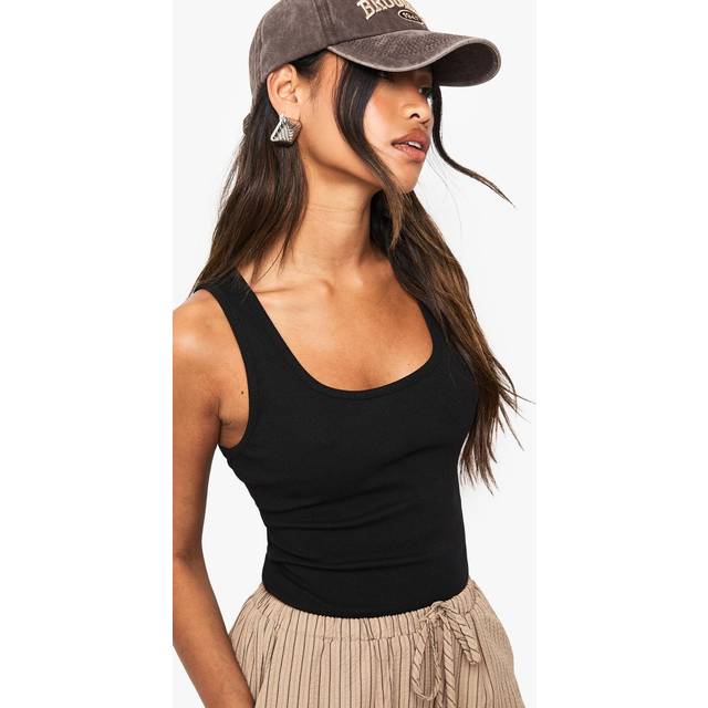 Womens Boohoo Basics Rib Scoop Neck Racer Back Vest Top - Black - 12, Black