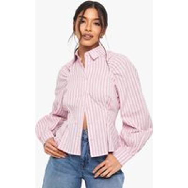 Womens Stripe Cinched Waist Shirt - Pink - 6