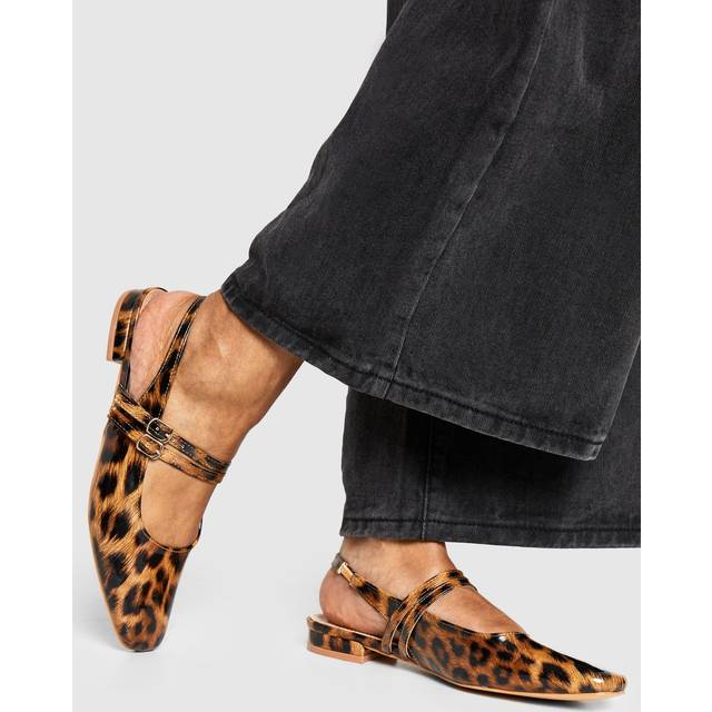 Womens Wide Fit Leopard Patent Double Strap Mary Jane Ballets - Multi - 6, Multi