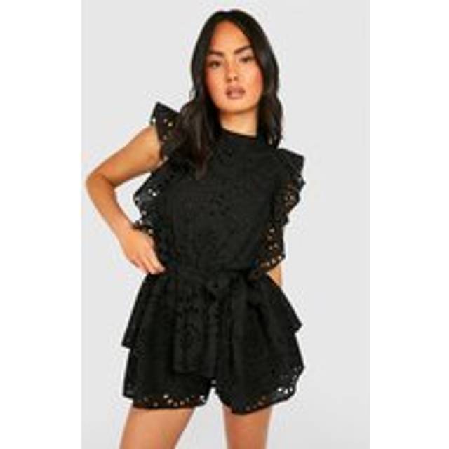 Womens Broderie Ruffle Playsuit - Black - 14