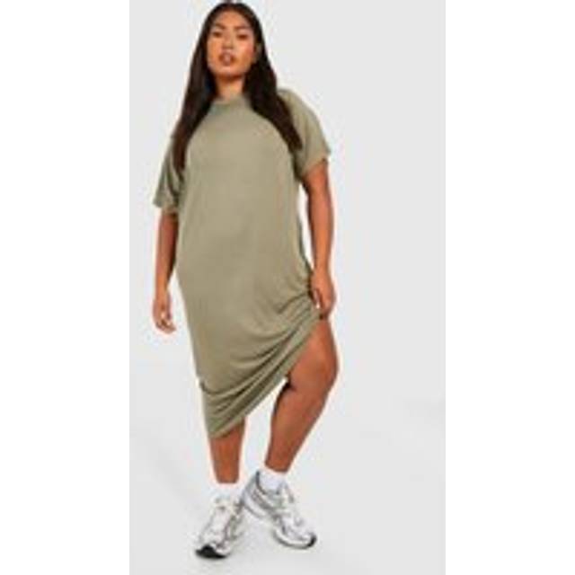 Boohoo Plus T-Shirt Midi Dress In Khaki - khaki - 24