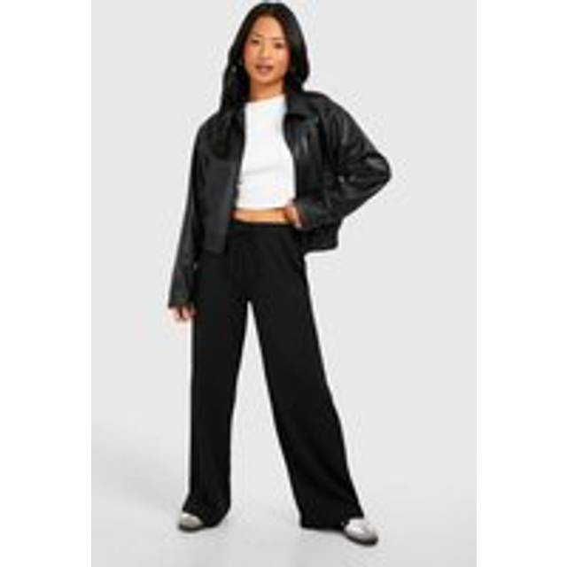 Womens Petite Tie Waist Wide Leg Trouser - Black - 14