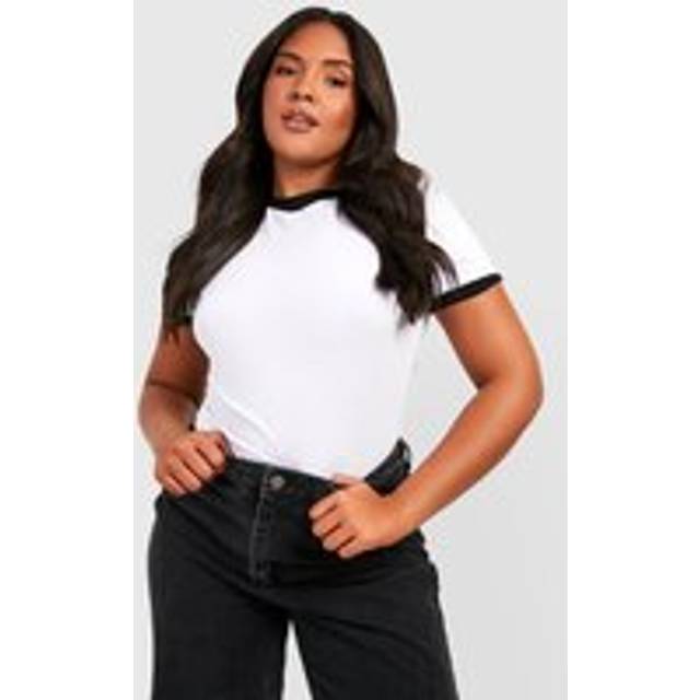 Womens Plus Fitted Ringer Edge T-shirt - White - 16