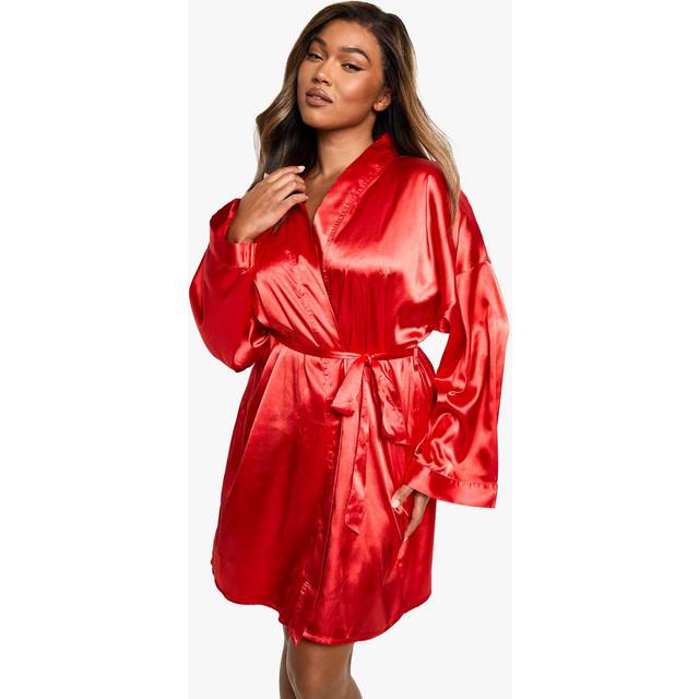 Womens Plus Satin dressing gown - Red - 22