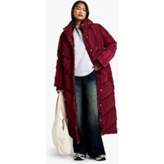 Womens Hooded Maxi Length Puffer - Red - 8, Red