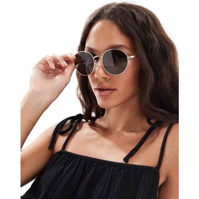 New Look Gold Tone Metal Round Frame Sunglasses