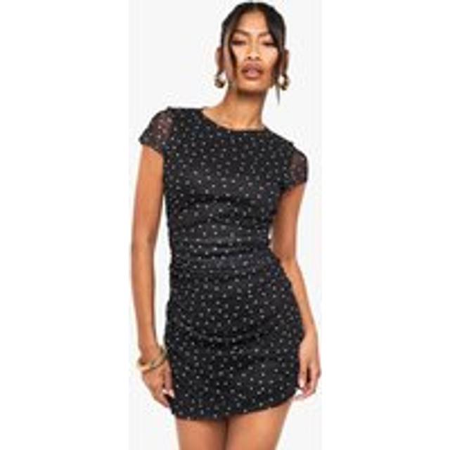 Womens Polka Dot T-shirt Mini Dress - Black - 10