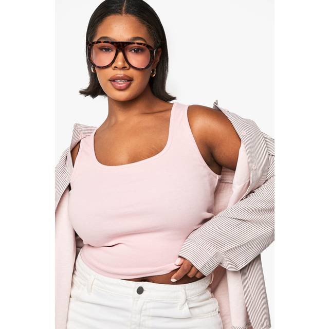 Womens Plus Rib Scoop Neck Racer Back Vest Top - Pink - 20, Pink