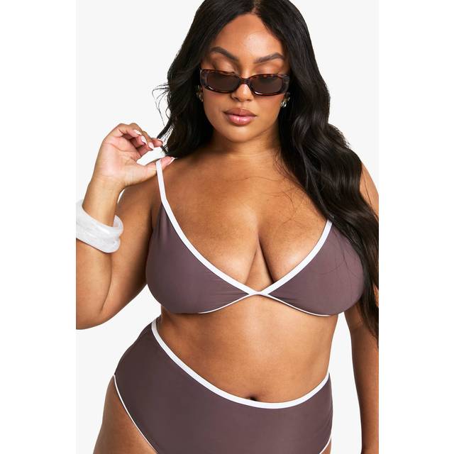 Womens Plus Contrast Balcony Bikini Top - Brown - 20, Brown