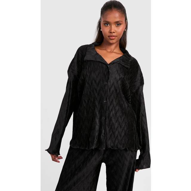 Womens Wave Plisse Relaxed Fit Shirt - Black - 6, Black