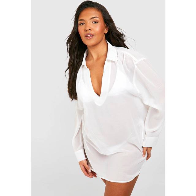 Womens Plus Essential Beach Tunic - White - 16