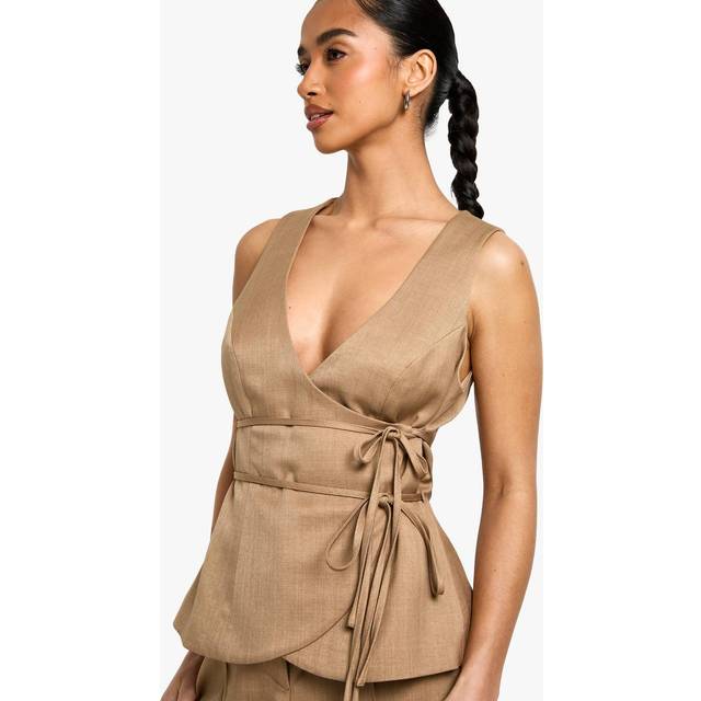 Womens Petite Linen Look Waistcoat - Beige - 10, Beige