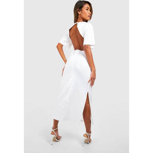 Womens Sequin Backless Midaxi Dress - White - 18, White