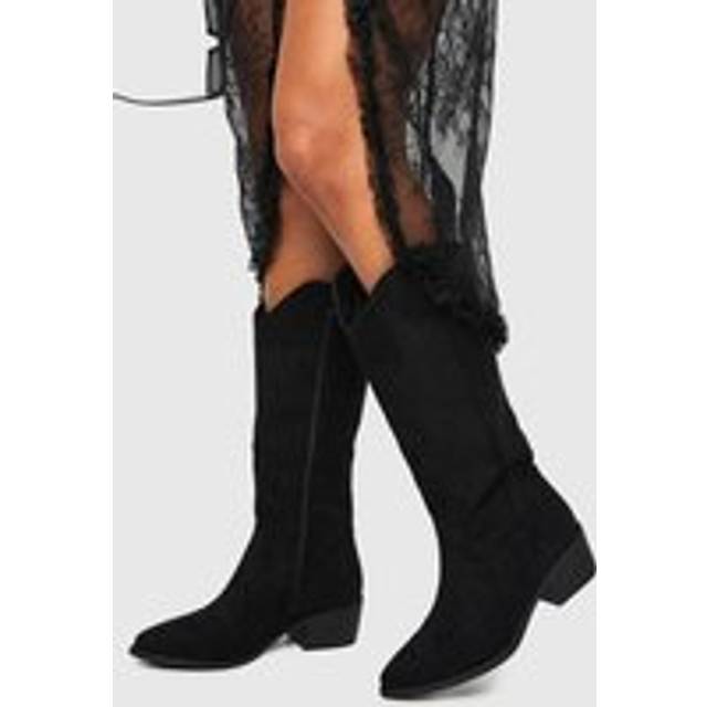 Womens Knee High Faux Suede Western Boots - Black - 3, Black