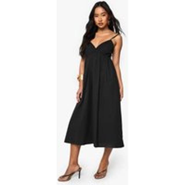 Womens Linen Look Strappy Cami Maxi Dress - Black - 10