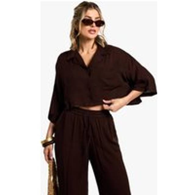 Womens Beachwear Essentials Cropped Shirt - Chocolate - M