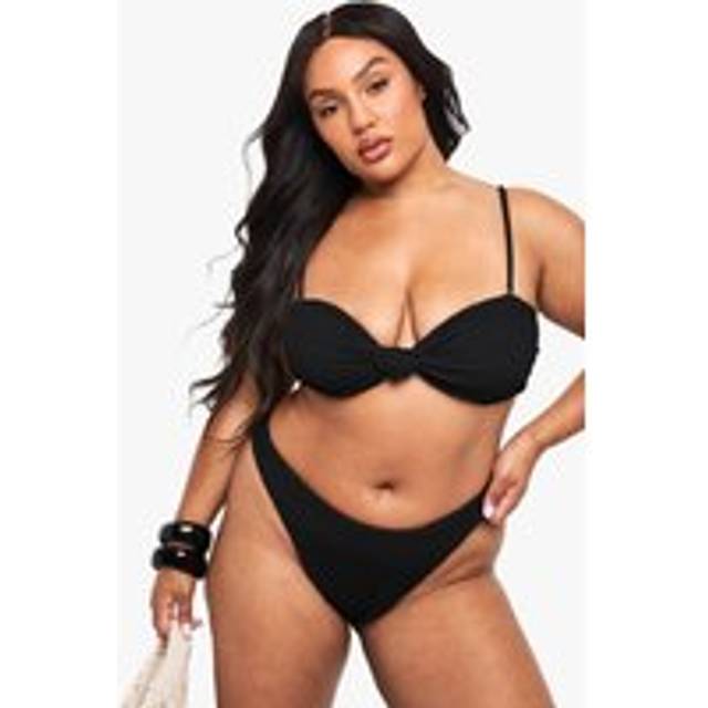 Womens Plus Crinkle Knot Front Bikini Top - Black - 16, Black