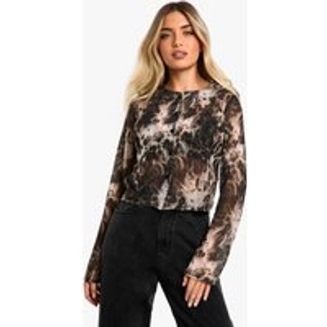 Womens Sheer Dark Leopard Print Woven Cardigan Top - Grey - 10, Grey