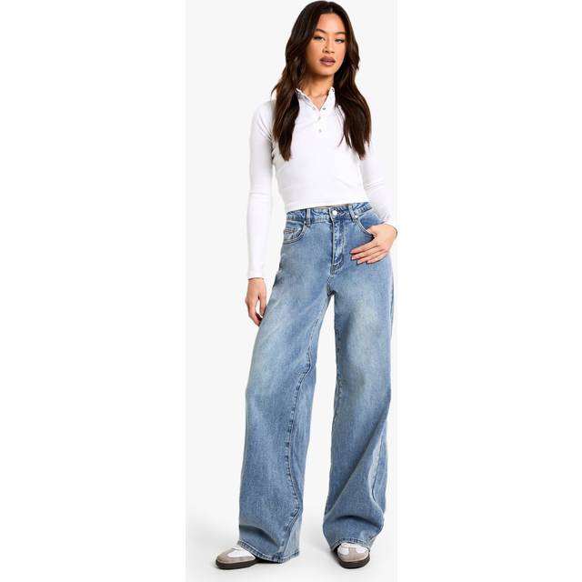 Womens Tall Comfort Stretch Mid Waist Wide Leg Jean - Blue - 14/34L, Blue