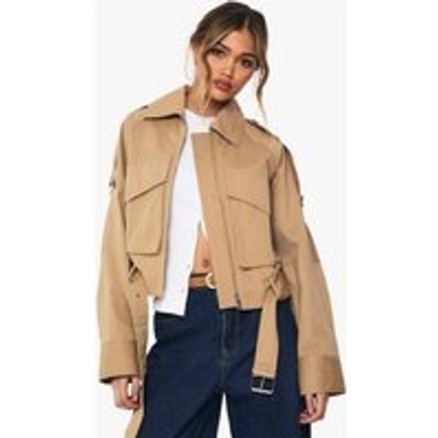 Womens Short Belted Utility Trench Coat - Beige - 14, Beige