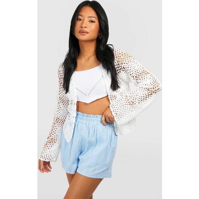 Womens Petite Crochet Cardigan - White - L