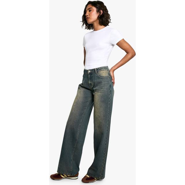 Womens Tall Low Rise Vintage Tint Baggy Boyfriend Jeans - Blue - 18