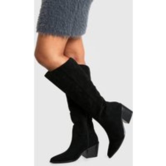 Womens Faux Suede Western Cowboy Boots - Black - 5, Black