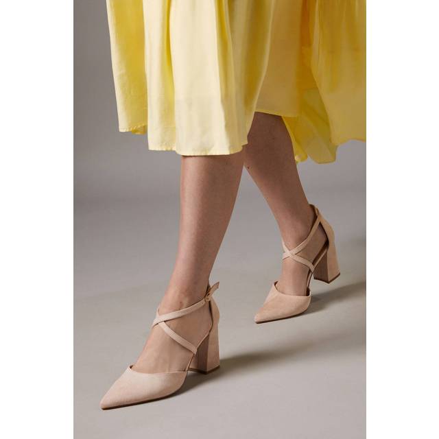 Wide Fit Treat Cross Strap Pointed Block Heel Court Shoes - Pink - 6