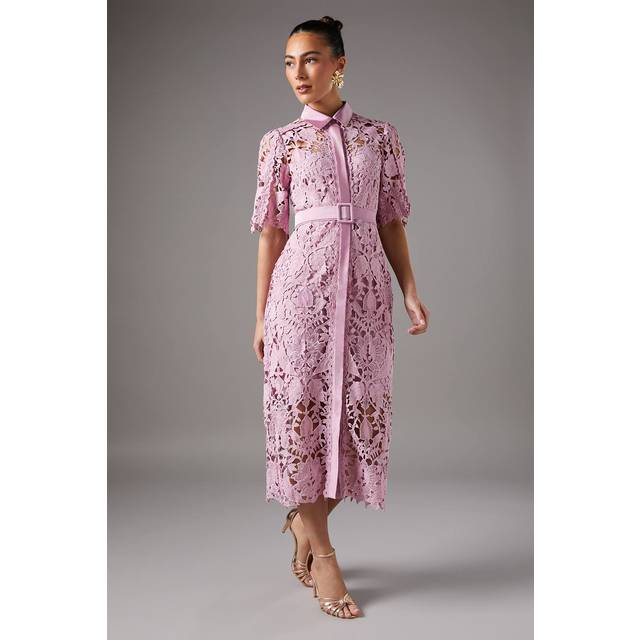 Lace Shirt Dress With Short Sleeves - Lilac - 8