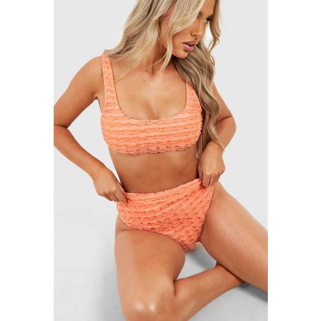 Womens Textured Ruffle High Waisted Bikini Brief - Pink - 8, Pink