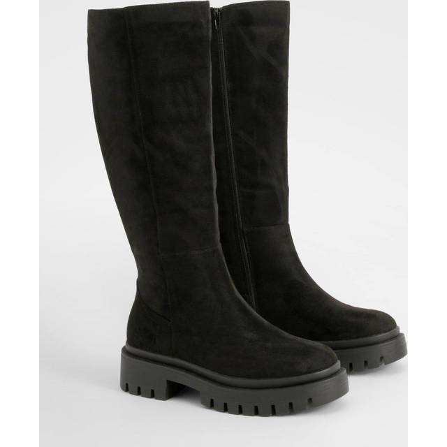 Womens Wide Fit Panel Detail Chunky Knee High Boot - Black - 3, Black